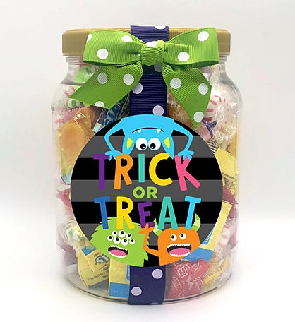 No Tricks Just Treats Halloween Candy Jar